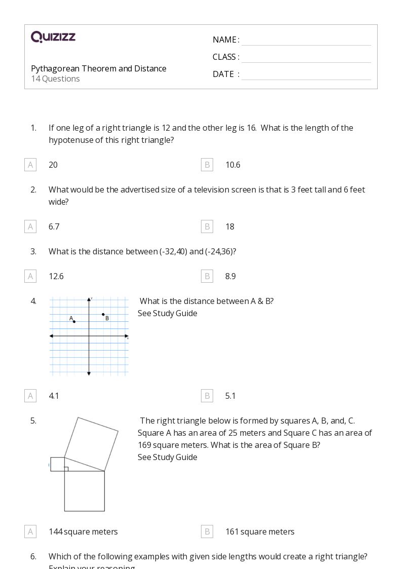 50+ Pythagorean Theorem worksheets for 7th Grade on Quizizz Free & Printable