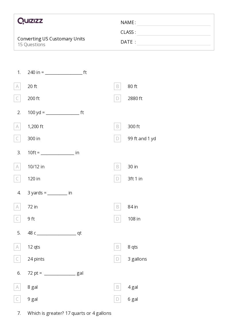 50+ Converting US (Imperial) Units worksheets for Kindergarten on