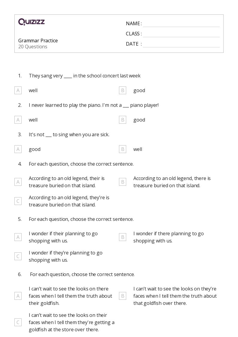 50+ Grammar worksheets for 6th Grade on Quizizz Free & Printable