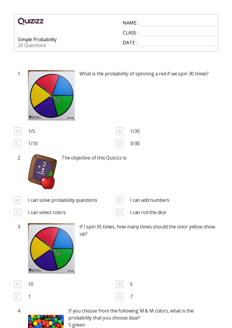 50+ Probability worksheets for 6th Grade on Quizizz | Free & Printable