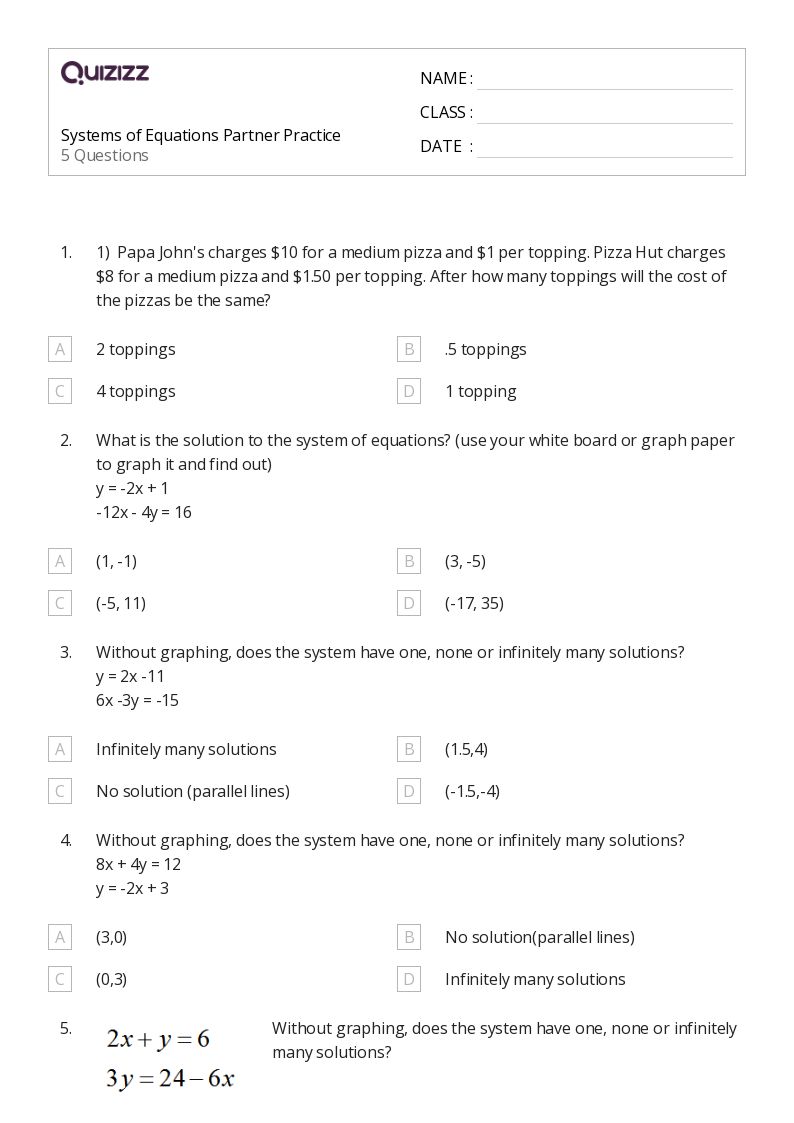50+ Systems of Equations worksheets for Kindergarten on Quizizz Free & Printable