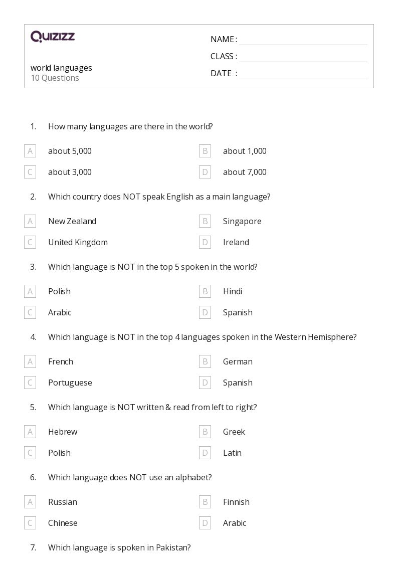 50+ Language worksheets on Quizizz Free & Printable