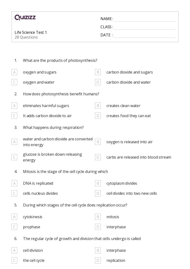 50+ Life Science worksheets on Quizizz Free & Printable