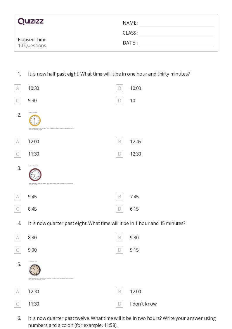 50+ Time worksheets for 4th Grade on Quizizz Free & Printable