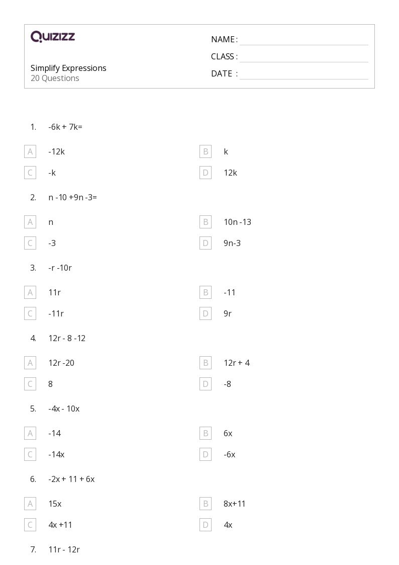 50+ Expressions worksheets for Kindergarten on Quizizz Free & Printable