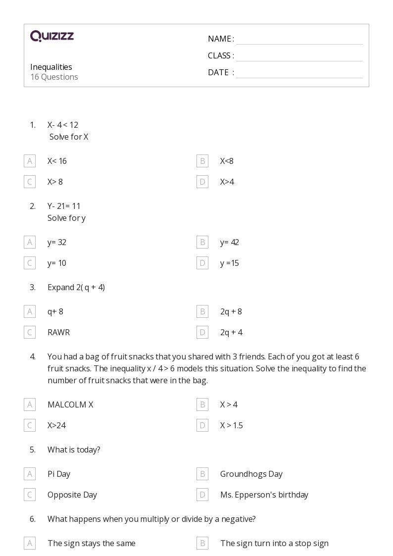 50+ TwoStep Inequalities worksheets for Kindergarten on Quizizz Free & Printable