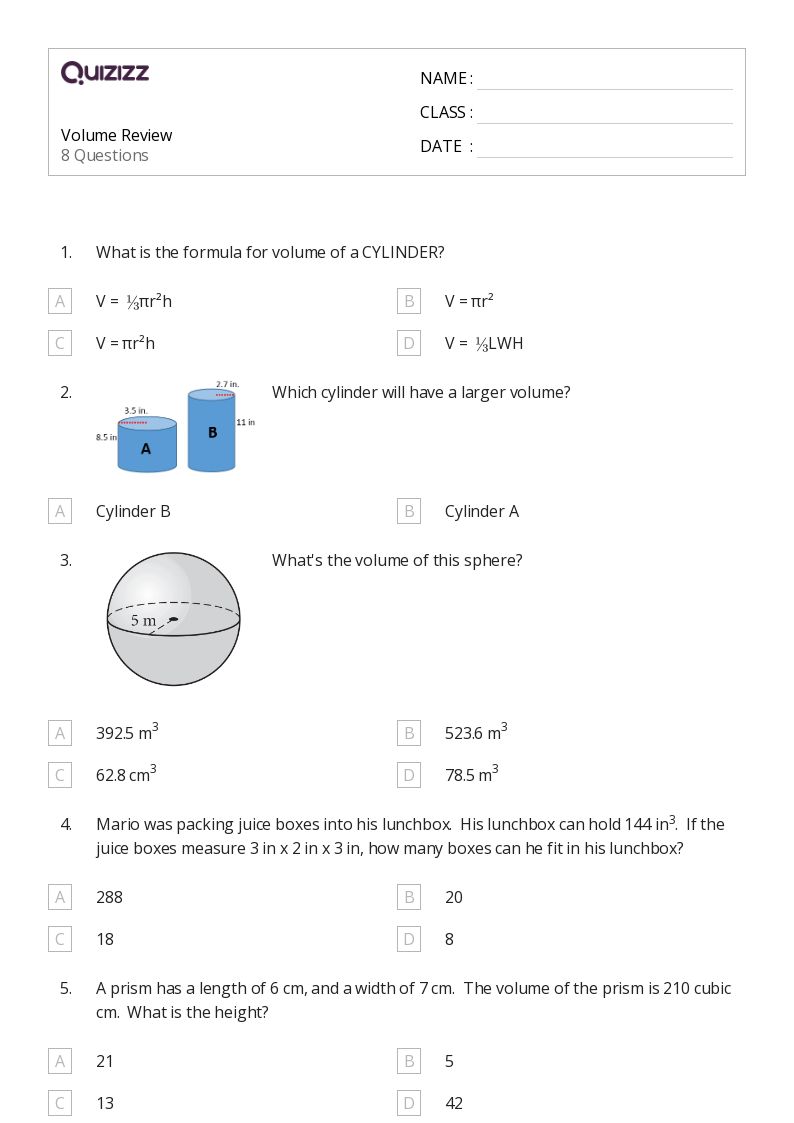 50+ Volume of a Sphere worksheets for Kindergarten on Quizizz Free