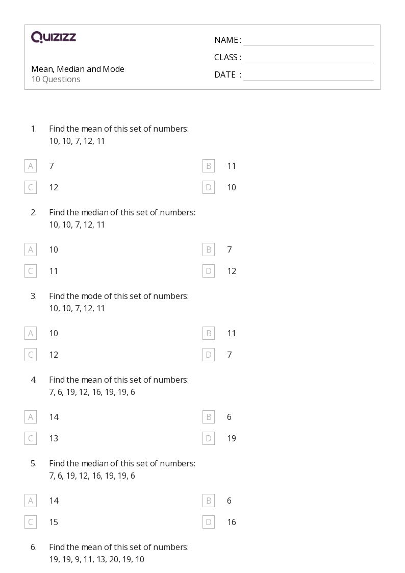 50+ Mean, Median, and Mode worksheets for Kindergarten on Quizizz Free & Printable