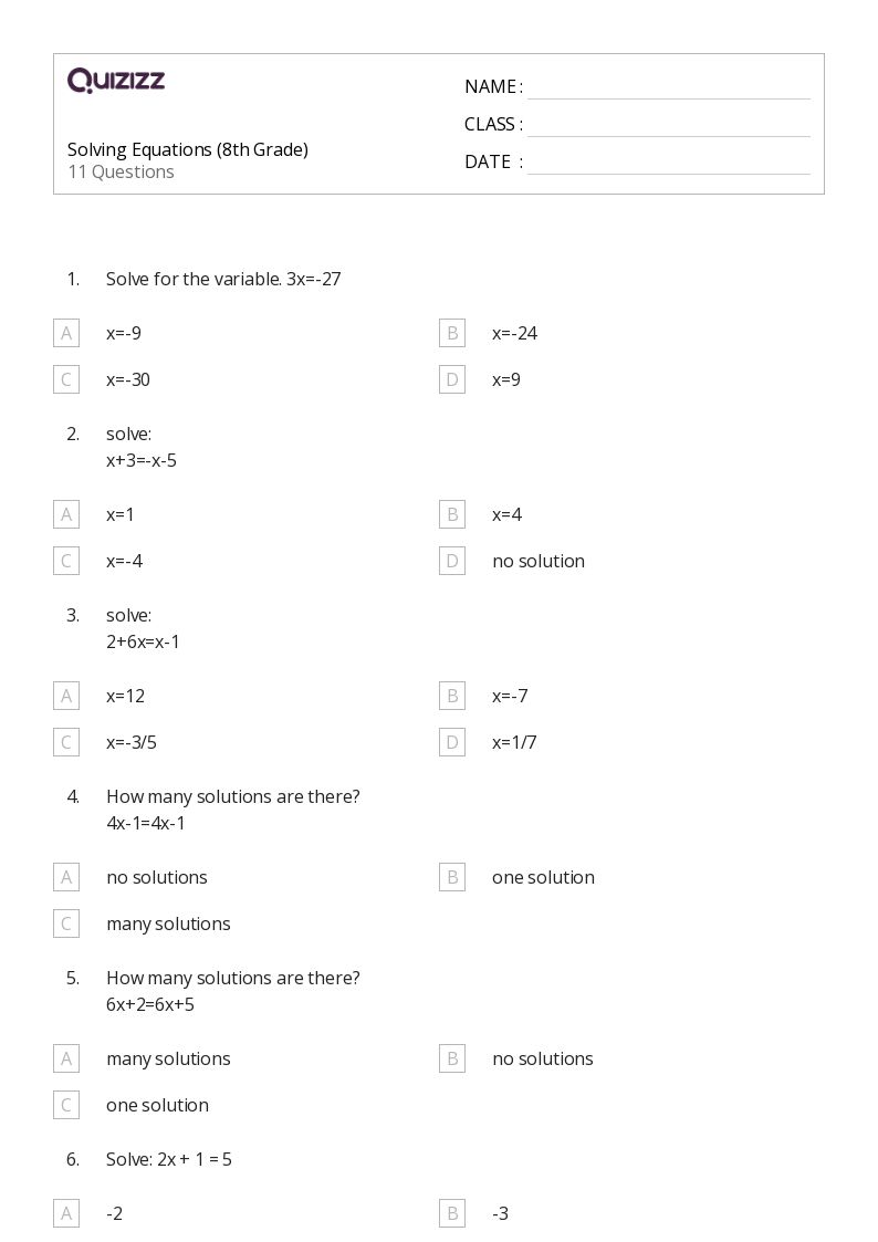 50+ Solving Equations worksheets for Kindergarten on Quizizz Free & Printable