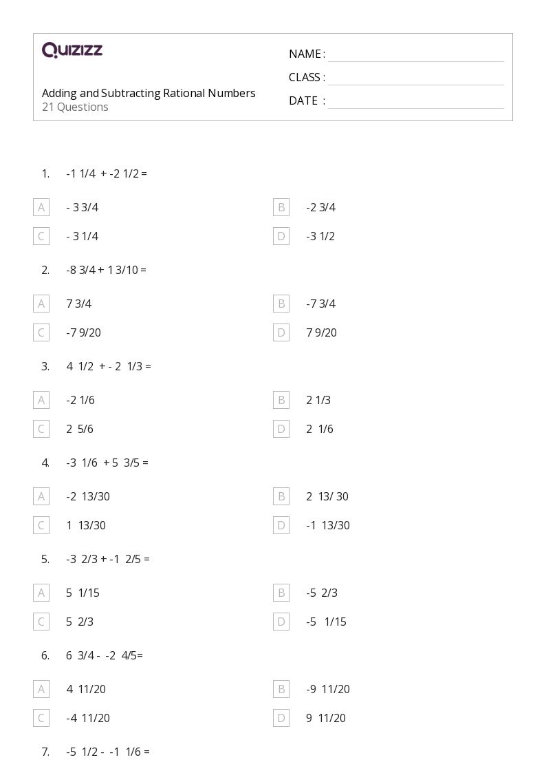 50+ Integers and Rational Numbers worksheets for Kindergarten on Quizizz Free & Printable