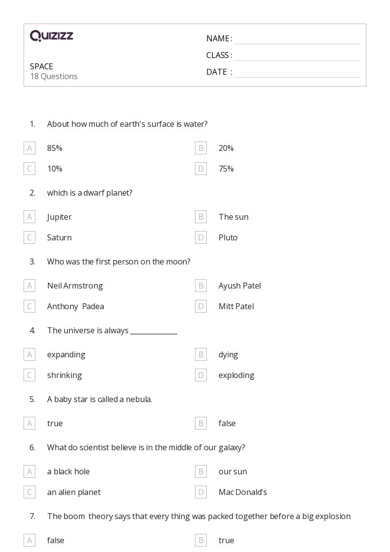 50+ Outer Space worksheets for 7th Grade on Quizizz Free & Printable