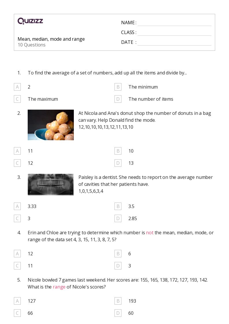 50+ Mean, Median, and Mode worksheets for Kindergarten on Quizizz