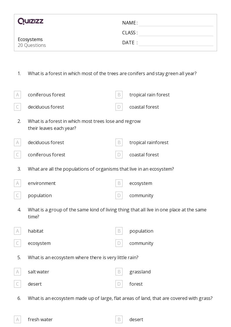50+ Ecosystems worksheets on Quizizz | Free & Printable