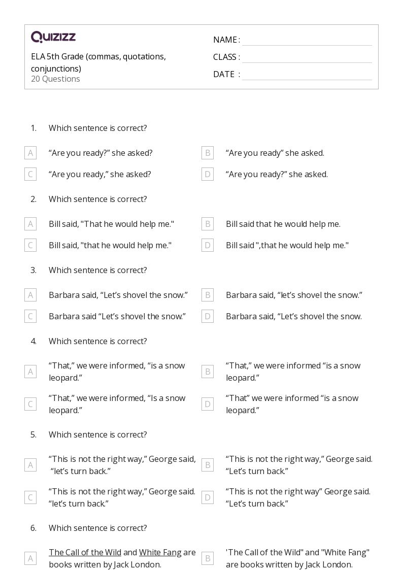 50+ Quotations worksheets for 4th Class on Quizizz Free & Printable