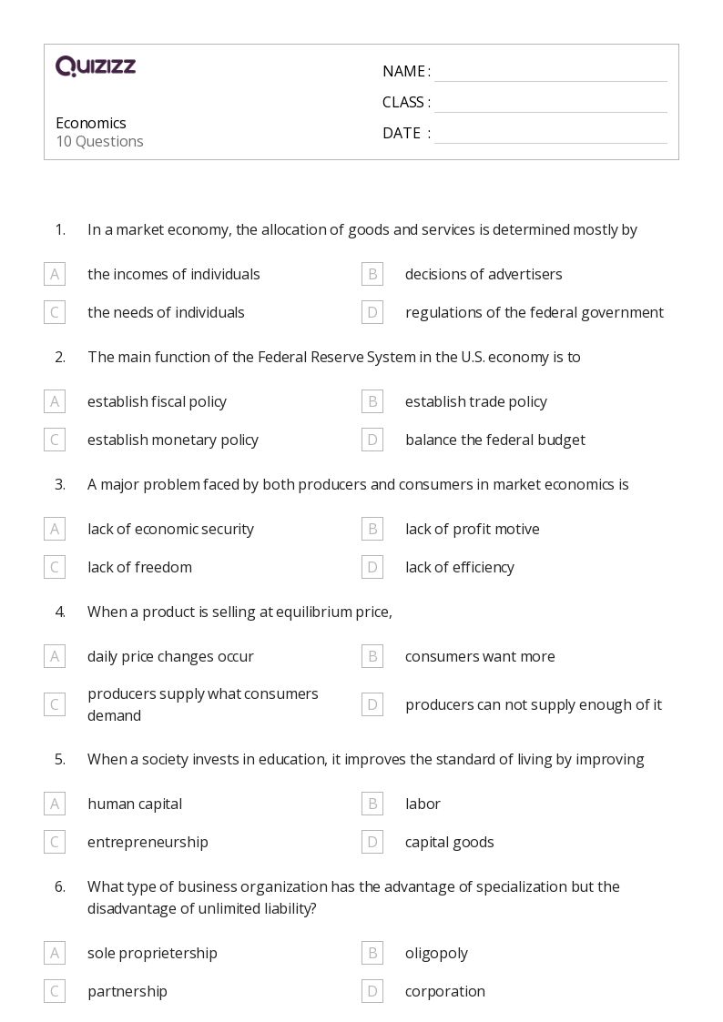 50+ Economics worksheets for Kindergarten on Quizizz Free & Printable