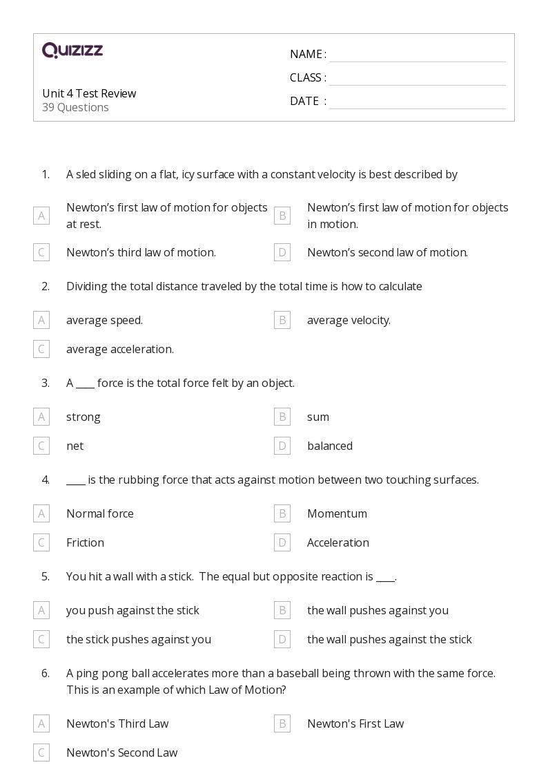 50+ newtons second law worksheets on Quizizz Free & Printable