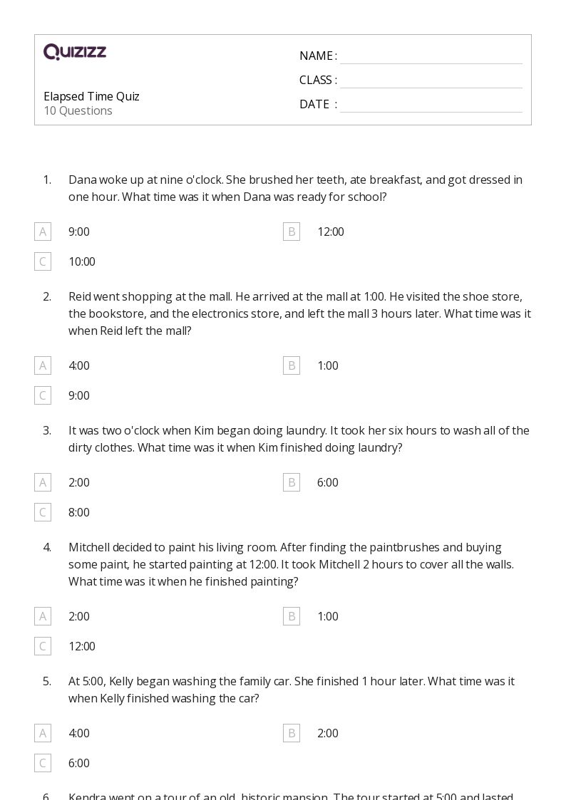 50+ Elapsed Time worksheets for Kindergarten on Quizizz Free & Printable
