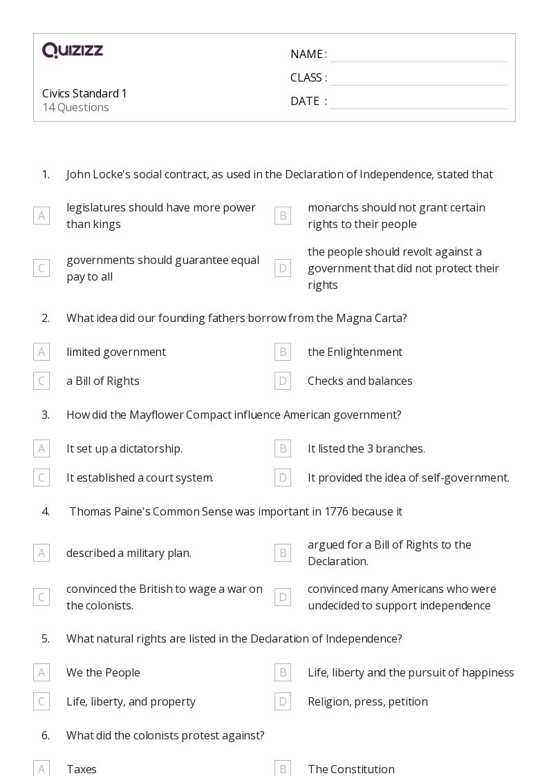 50+ Civics & Government worksheets for Kindergarten on Quizizz Free