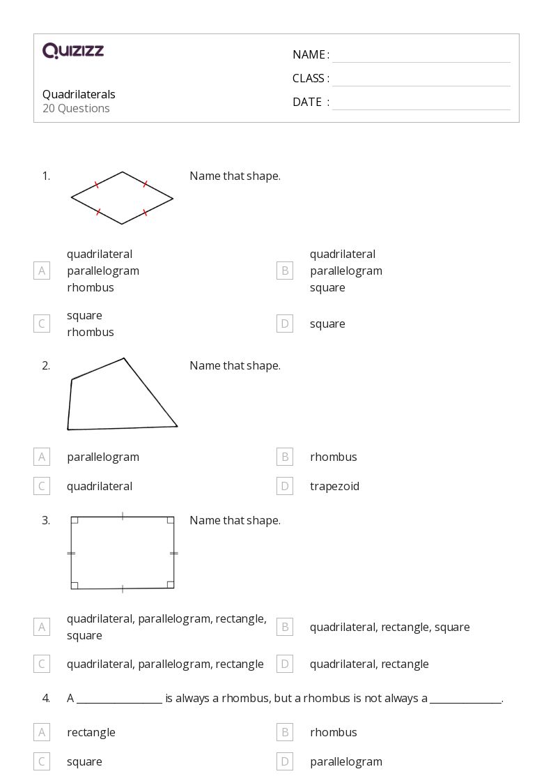 50+ Quadrilaterals worksheets for 7th Grade on Quizizz Free & Printable
