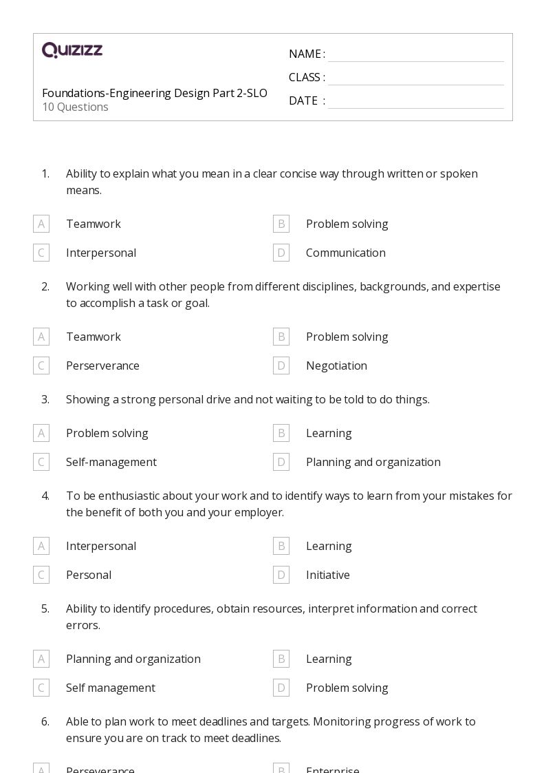 50+ Engineering Design worksheets on Quizizz Free & Printable