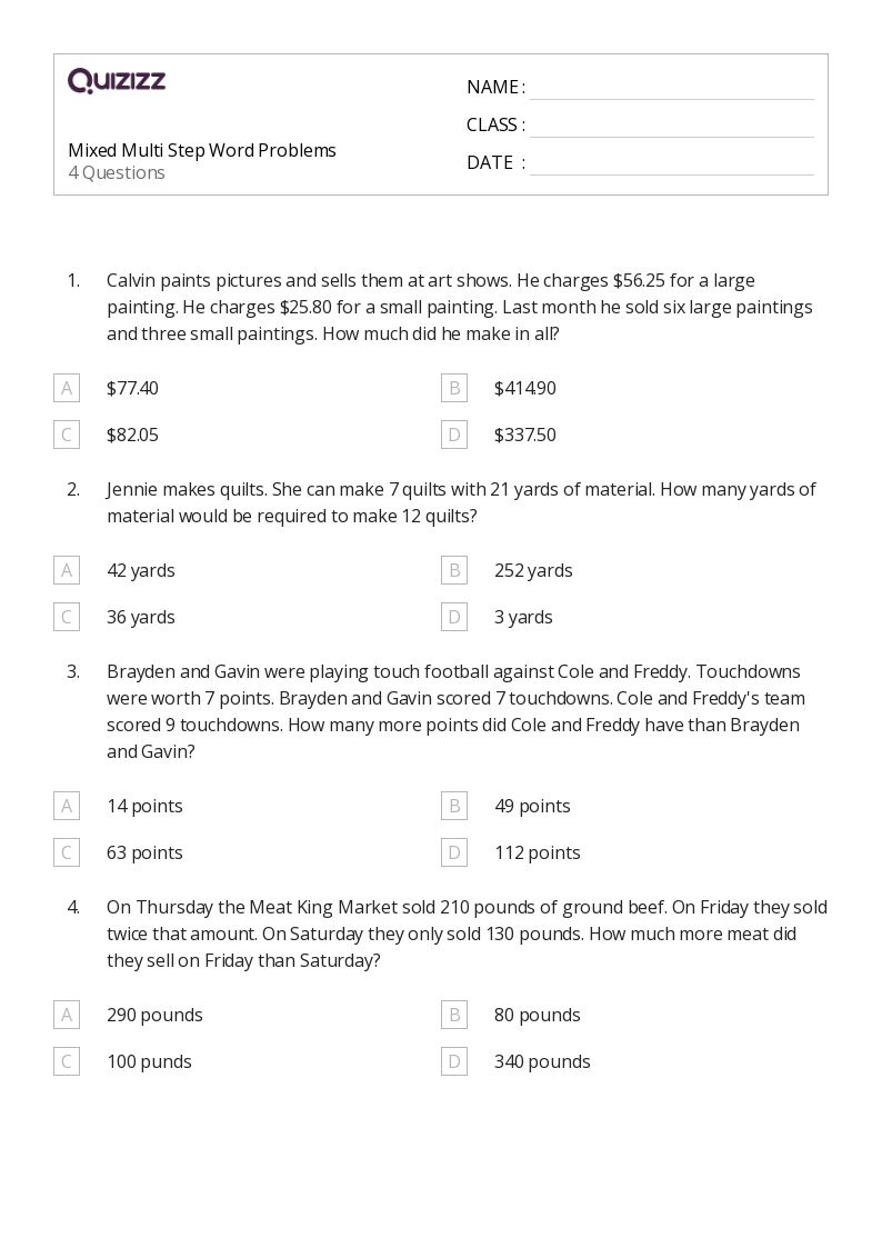50+ Multi-Step Word Problems worksheets for 5th Grade on Quizizz | Free