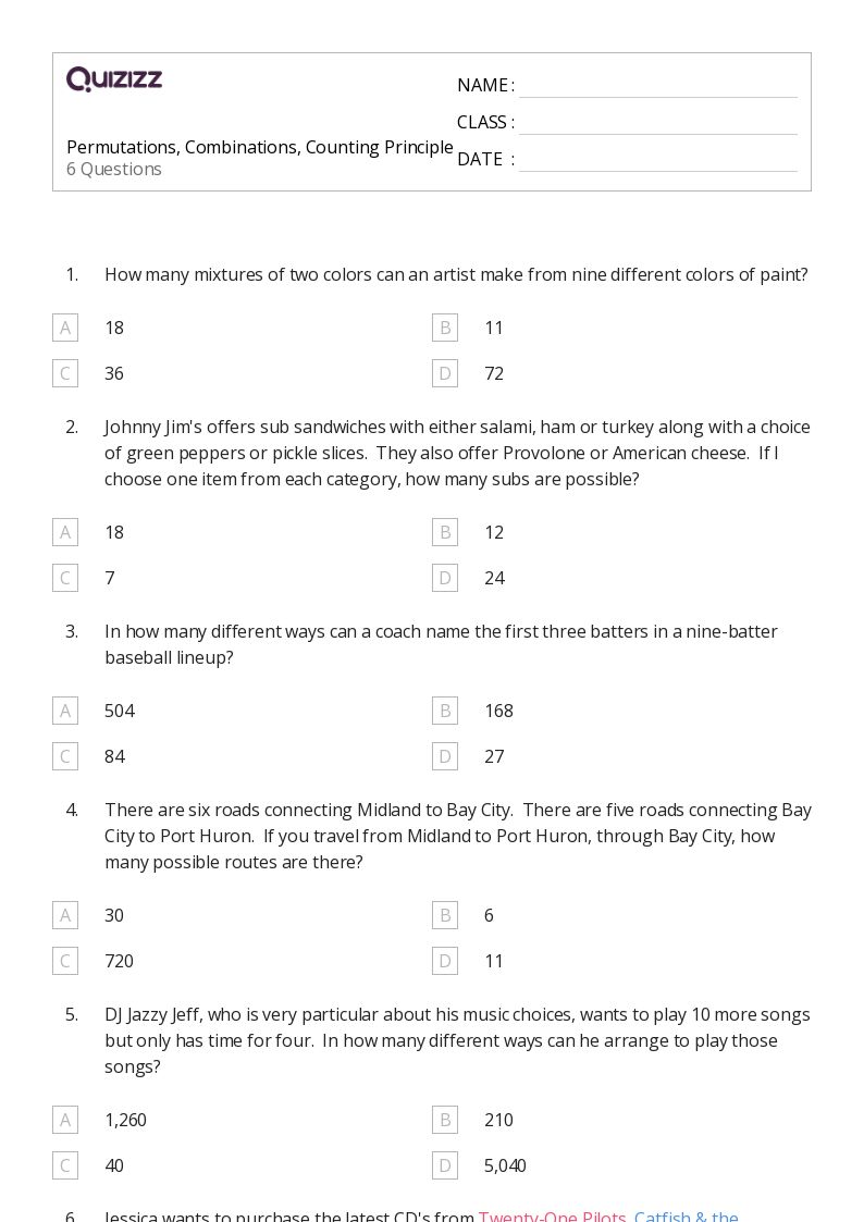 50+ permutations worksheets for 8th Class on Quizizz Free & Printable
