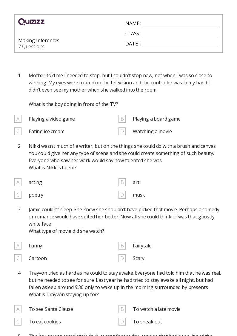 50+ Making Inferences in Fiction worksheets for Kindergarten on Quizizz