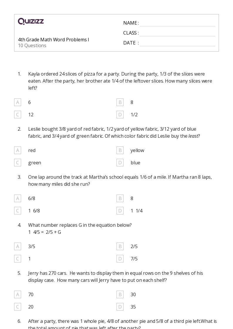 50+ Math Word Problems worksheets for 5th Grade on Quizizz Free & Printable