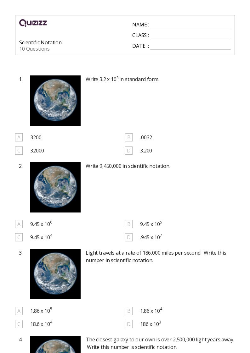 50+ Scientific Notation worksheets for 7th Grade on Quizizz | Free