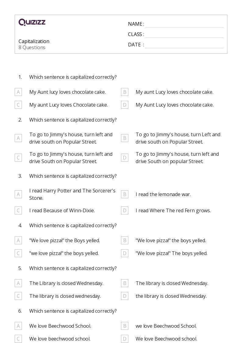 50+ Letters Capitalization worksheets for 5th Grade on Quizizz Free & Printable