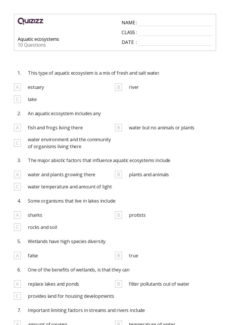 50+ Ecosystems worksheets for 6th Grade on Quizizz | Free & Printable