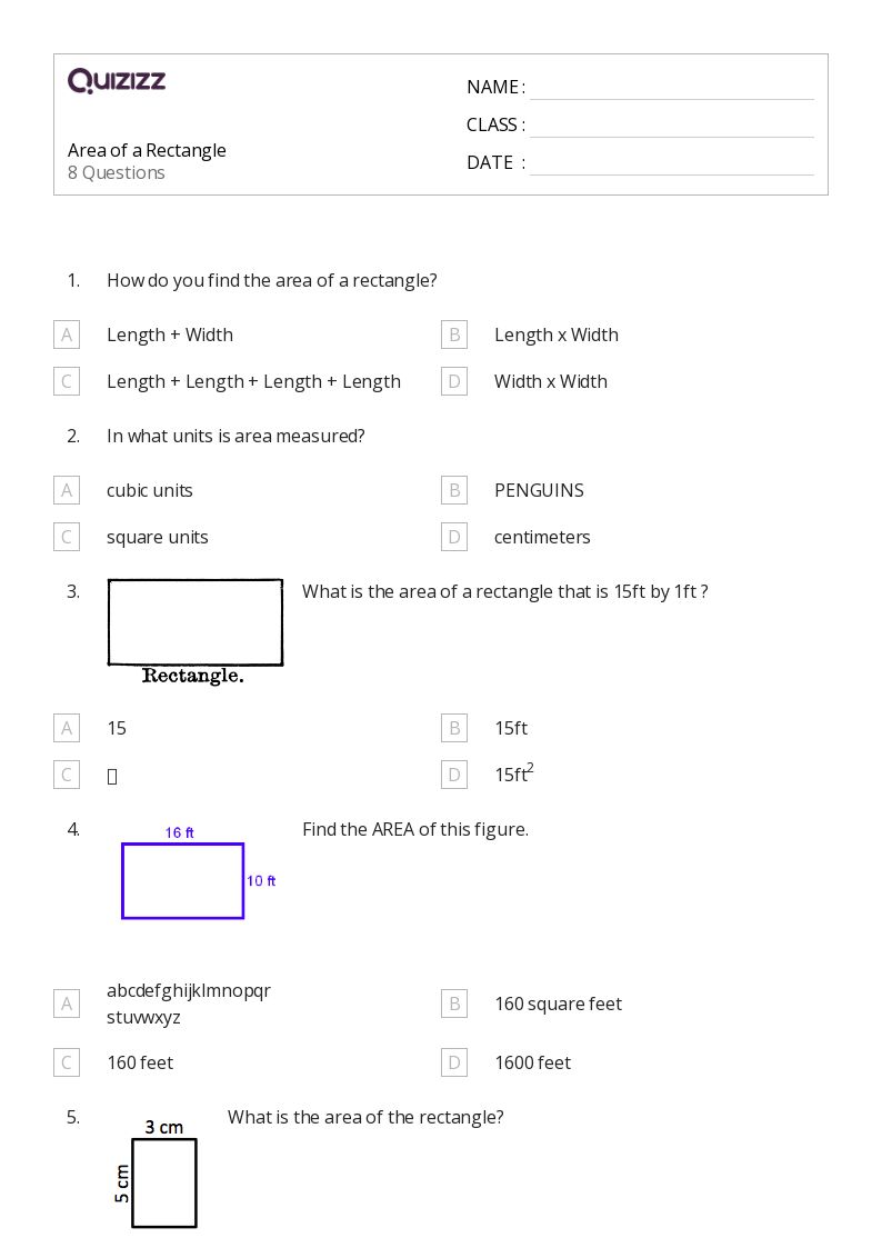 50+ Area of a Rectangle worksheets for 7th Year on Quizizz Free