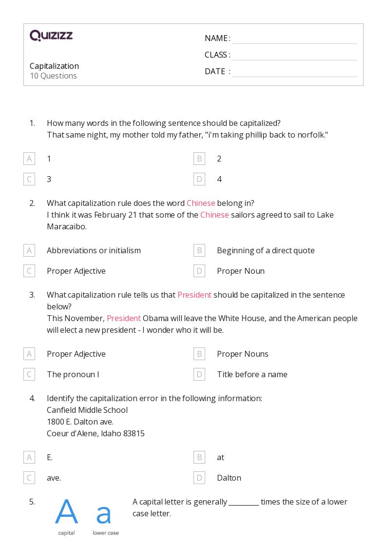 50+ Capitalization worksheets for 7th Grade on Quizizz Free & Printable