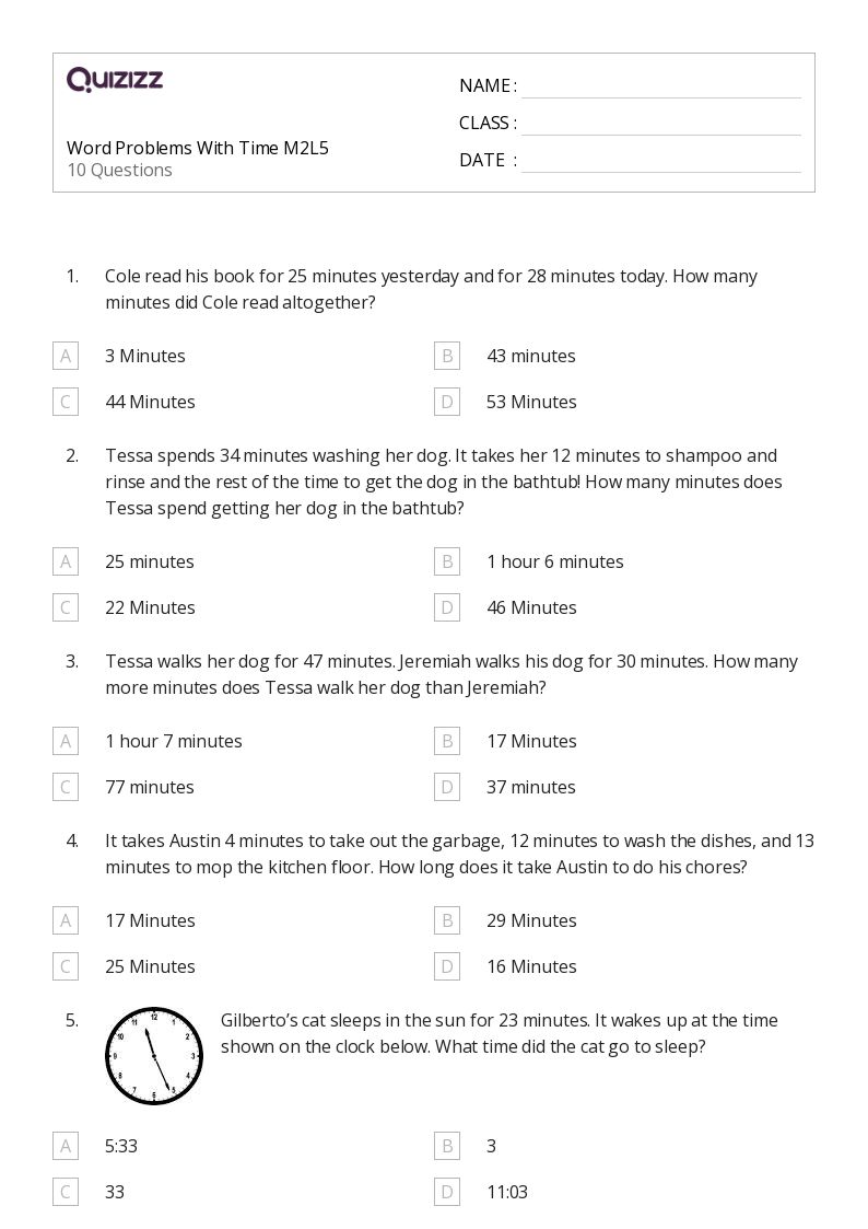 50+ Time Word Problems worksheets for 2nd Class on Quizizz Free