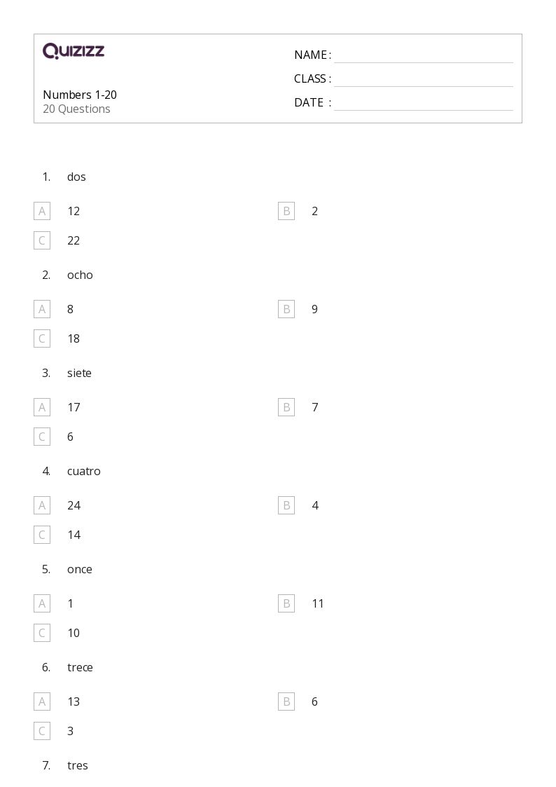 50+ Writing Numbers 1120 worksheets for 5th Class on Quizizz Free