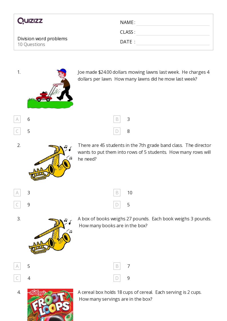50+ Division Word Problems worksheets for 3rd Grade on Quizizz | Free