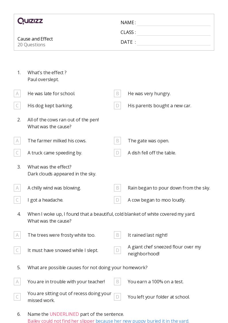 50+ Cause and Effect worksheets for 3rd Grade on Quizizz | Free & Printable