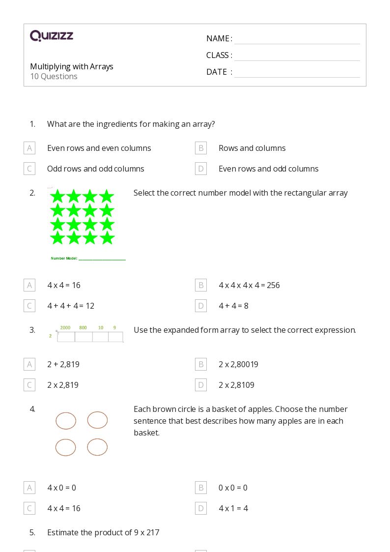 50+ Multiplication with Arrays worksheets for 5th Grade on Quizizz Free & Printable