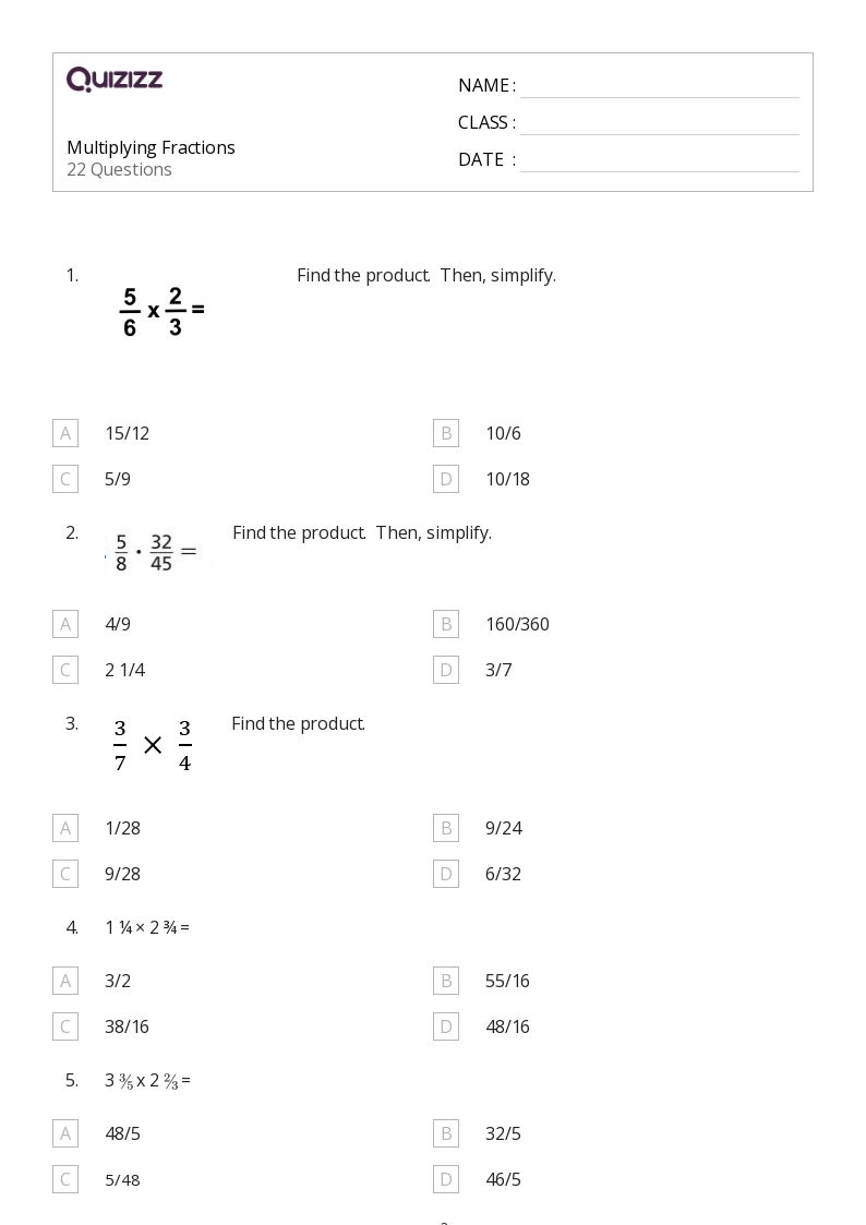 50+ Multiplying Fractions worksheets for 8th Grade on Quizizz Free & Printable