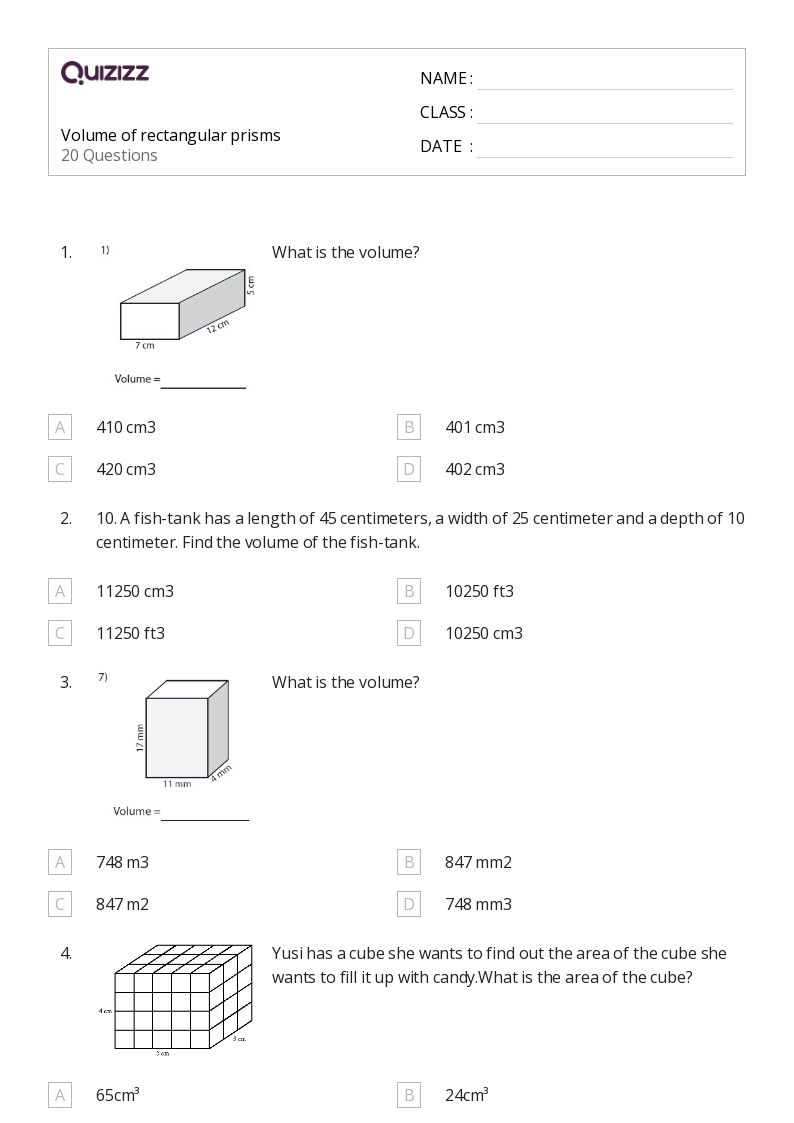 50+ units of volume worksheets for 7th Year on Quizizz Free & Printable