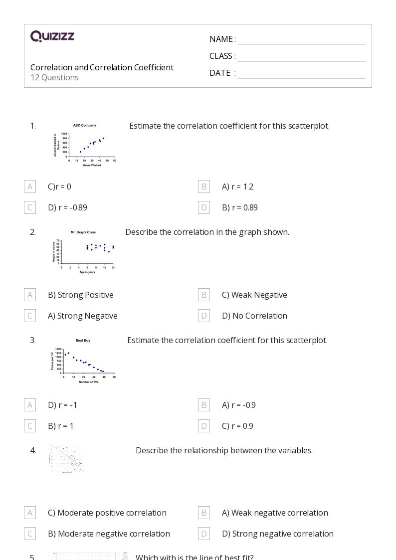 50+ correlation and coefficients worksheets for 9th Grade on Quizizz Free & Printable