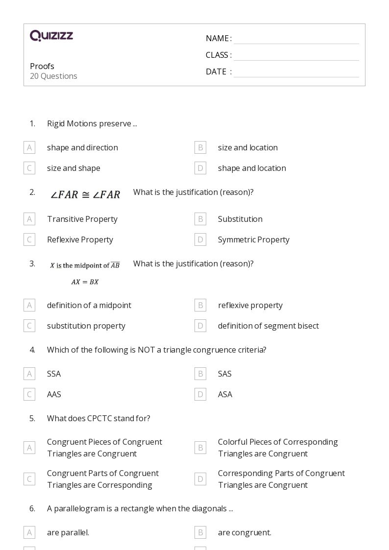 50+ congruent triangles sss sas and asa worksheets on Quizizz | Free