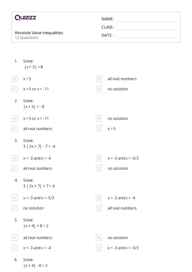 50+ absolute value equations functions and inequalities worksheets for