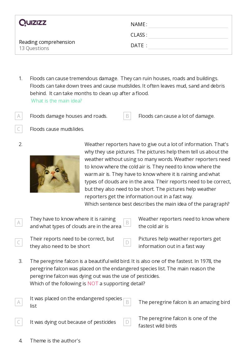 50+ Reading worksheets for 6th Grade on Quizizz Free & Printable