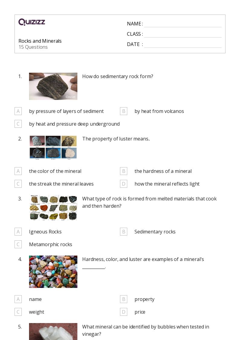 50+ minerals and rocks worksheets for 3rd Class on Quizizz Free & Printable