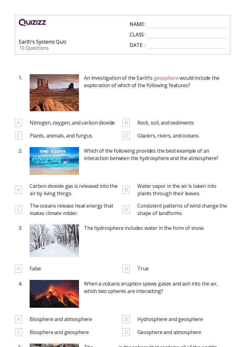 50+ Earth's Systems worksheets for 5th Grade on Quizizz | Free & Printable
