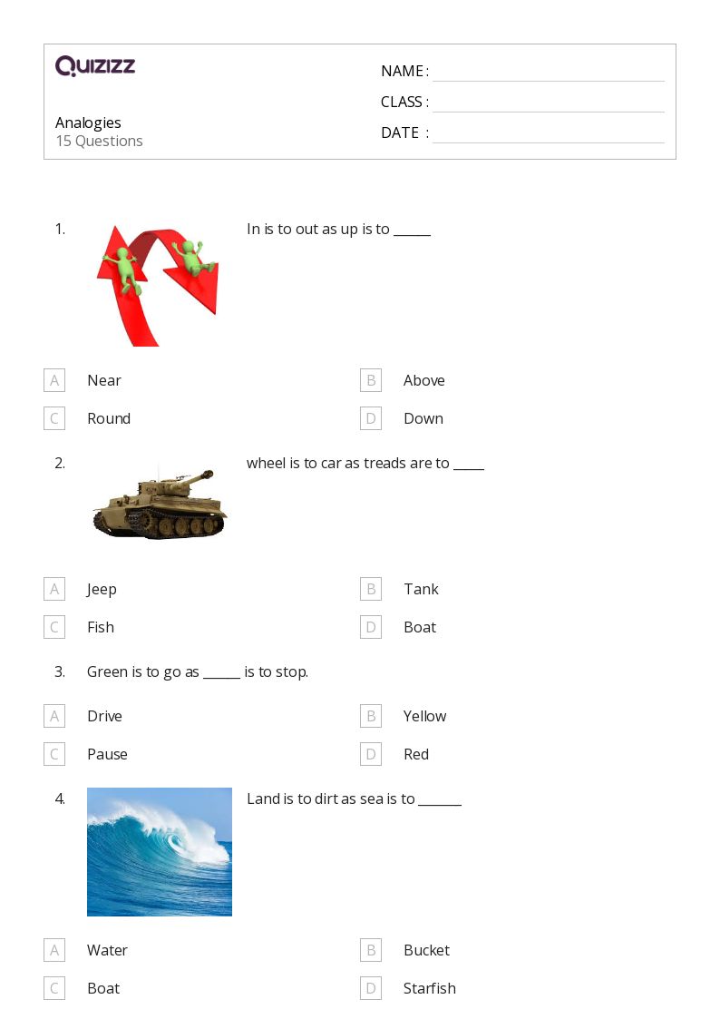 50+ Analogies worksheets for 2nd Grade on Quizizz Free & Printable