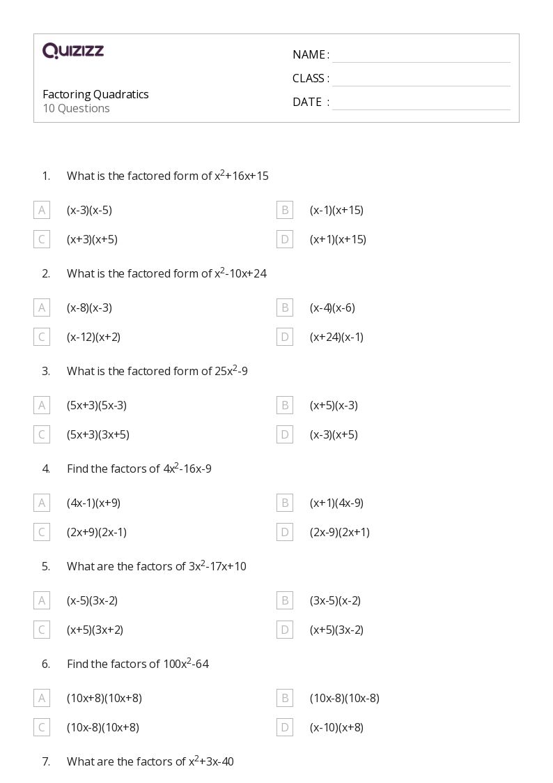 50+ factoring worksheets for 8th Grade on Quizizz | Free & Printable
