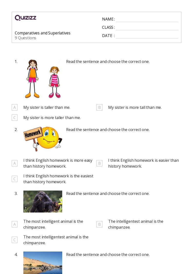 50+ Comparatives and Superlatives worksheets for 3rd Class on Quizizz