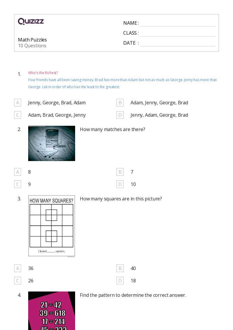 50+ Math Puzzles worksheets for 3rd Class on Quizizz Free & Printable